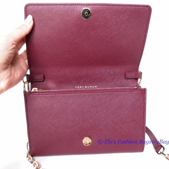 ❤️ NWT Tory Burch Robinson WOC Wallet On a Chain Leather Crossbody Shiraz Red - Picture 11 of 16